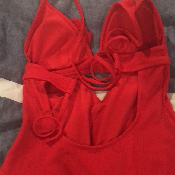 Red ruffle one piece swimsuit - Picture 3 of 4